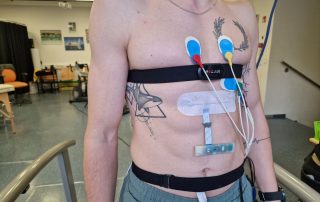 PERSIMMON wearable ECG and IMU patch applied during sport performance testing at University of Ljubljana