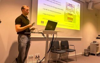 Jonahtan Karlsson presenting the PERSIMMON project at Mycronic's Sustainable Innovation Fund, February 2025